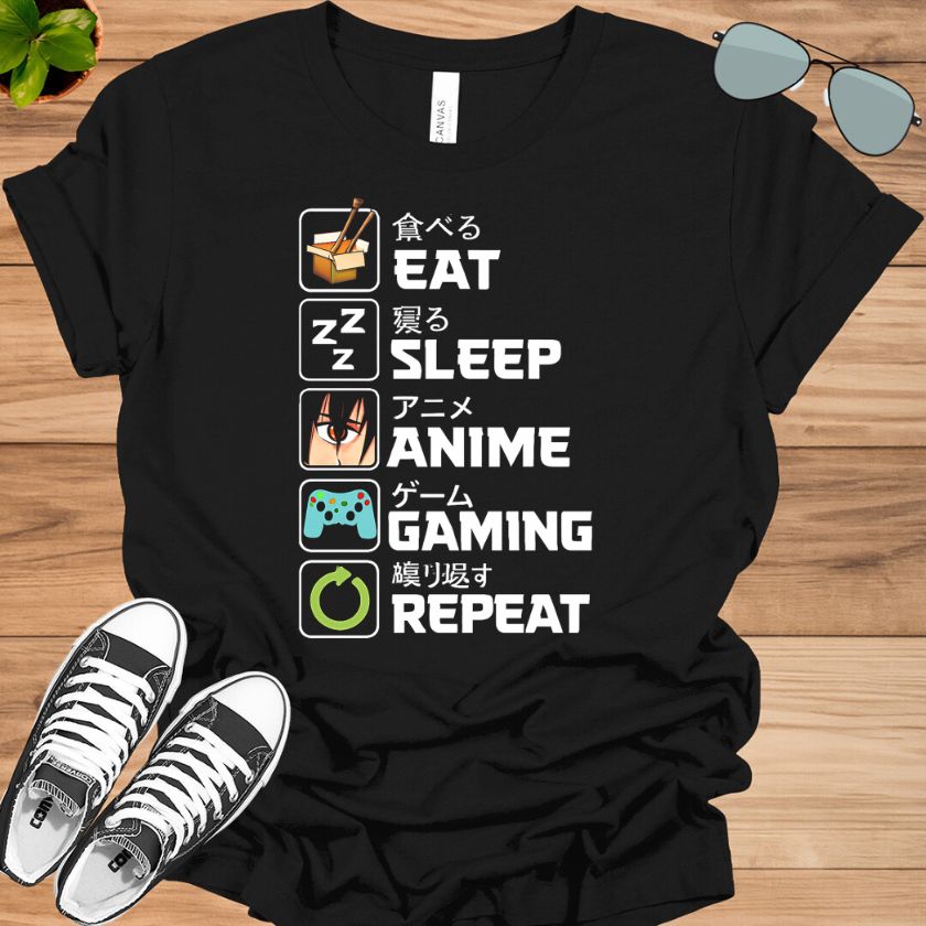 Eat Sleep Anime Gaming Repeat T-Shirt | Kawaii Otaku Manga Tee