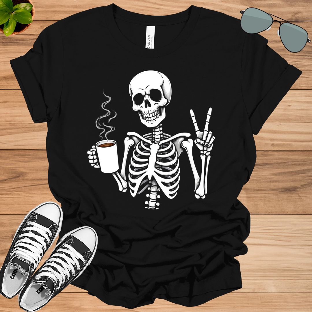 Hot Coffee Skeleton T-shirt, Skeleton Halloween Shirt, Skull Shirt