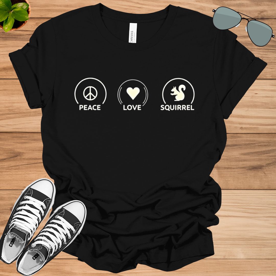 Squirrel Shirt, Peace Love Squirrel Shirtt, T-shirt for Animal Lovers, Cute Squirrel Tee, Gift for Bunny Lover, Unisex t-shirt