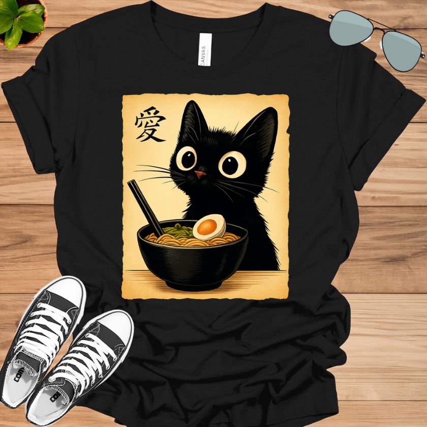 Funny Cat Ramen Graphic Tee | Japanese Kawaii Anime Cat T-Shirt
