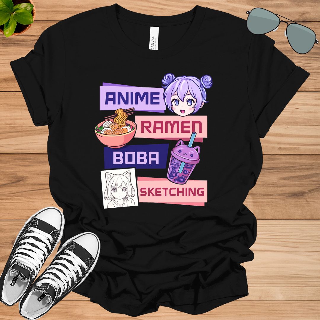 Anime Girl with Ramen &amp; Boba Tea Unisex t-shirt