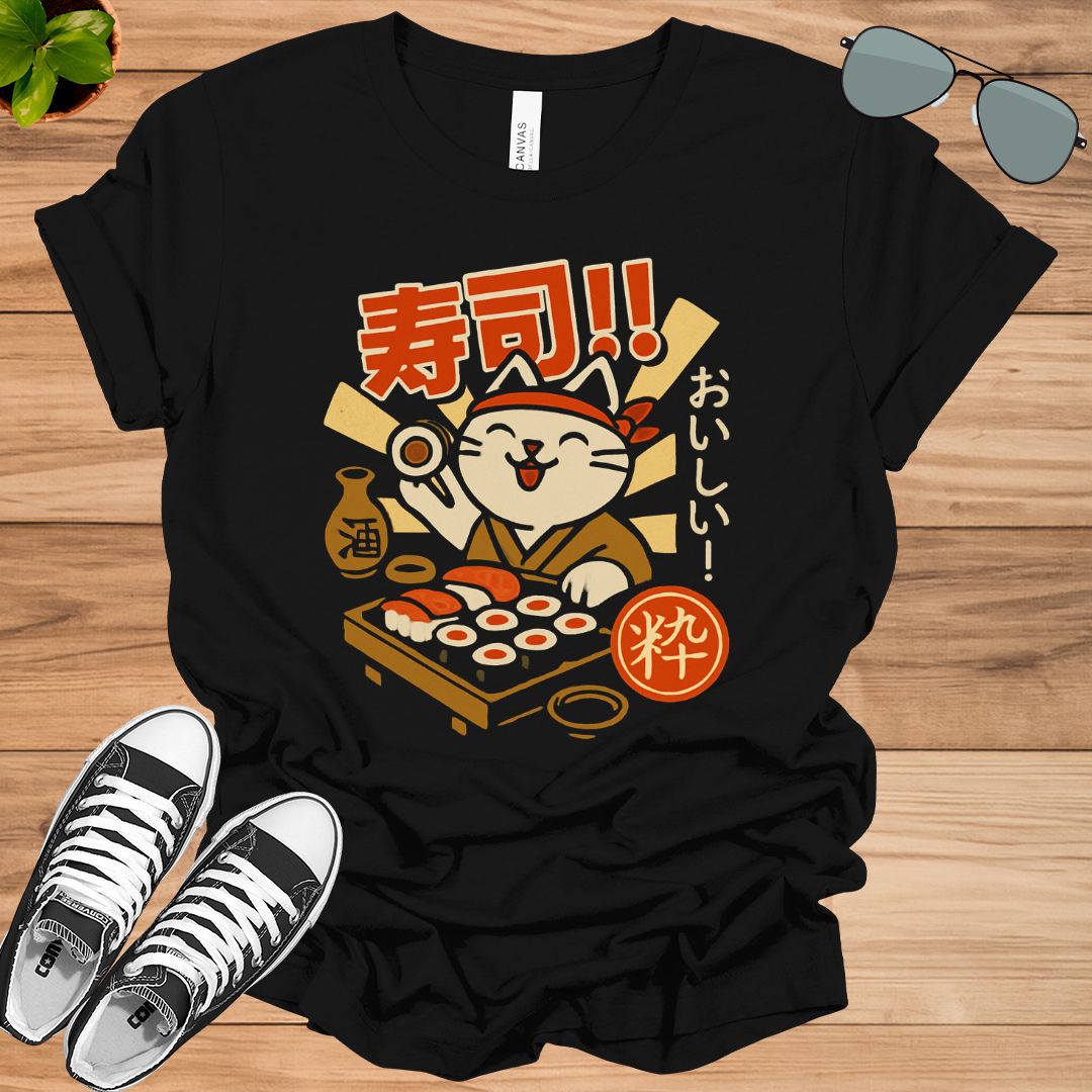 Kawaii Japan Cat T-Shirt – Sushi &amp; Ramen Foodie Neko Anime Tee
