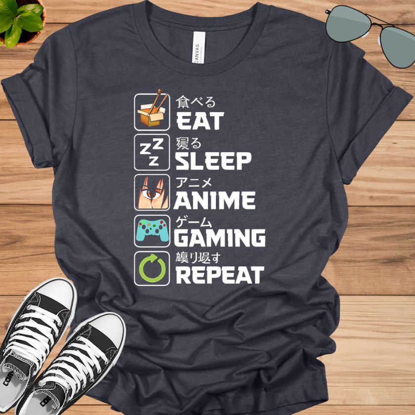 Eat Sleep Anime Gaming Repeat T-Shirt | Kawaii Otaku Manga Tee
