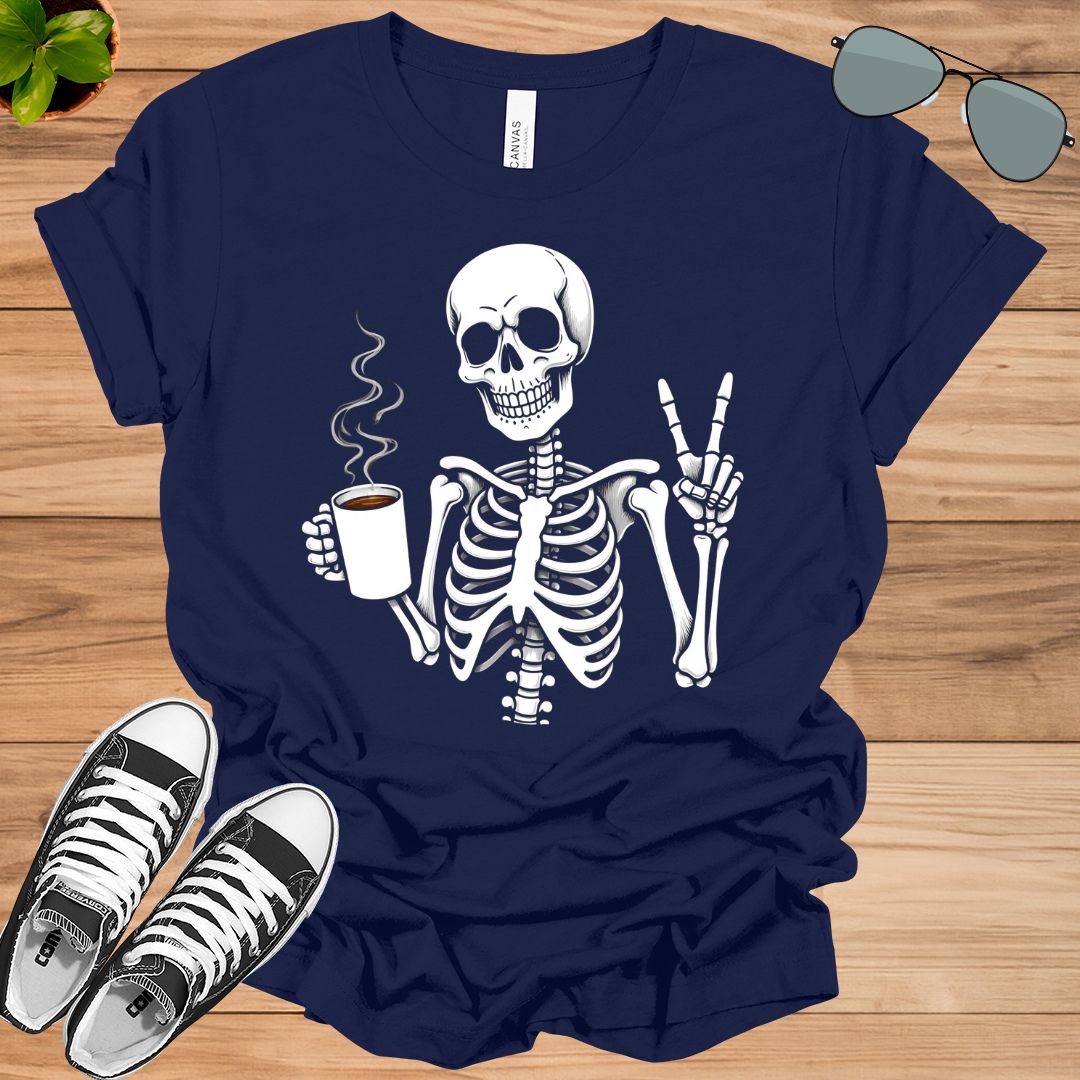 Hot Coffee Skeleton T-shirt, Skeleton Halloween Shirt, Skull Shirt