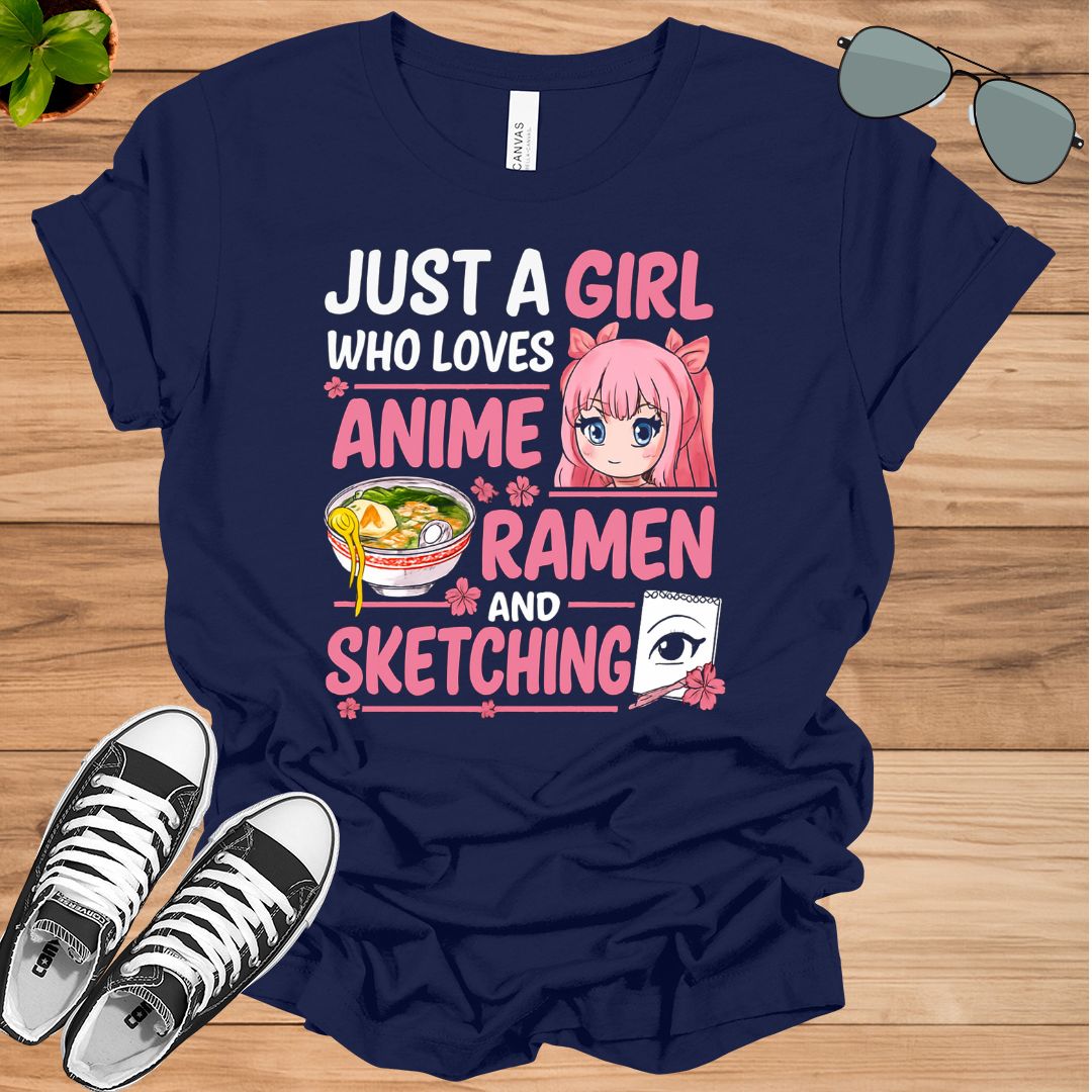 Just a Girl Who Loves Anime, Ramen &amp; Sketching Unisex t-shirt