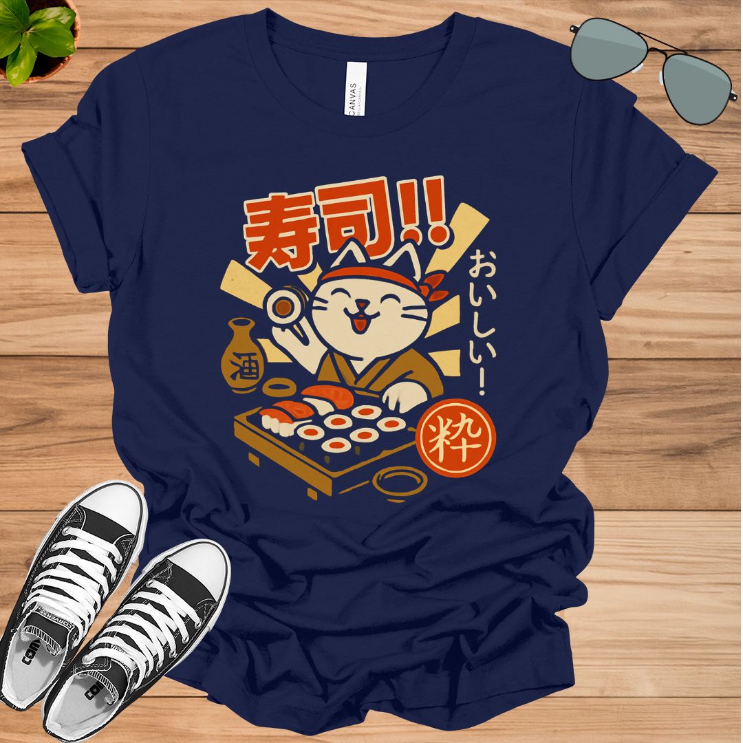 Kawaii Japan Cat T-Shirt – Sushi &amp; Ramen Foodie Neko Anime Tee