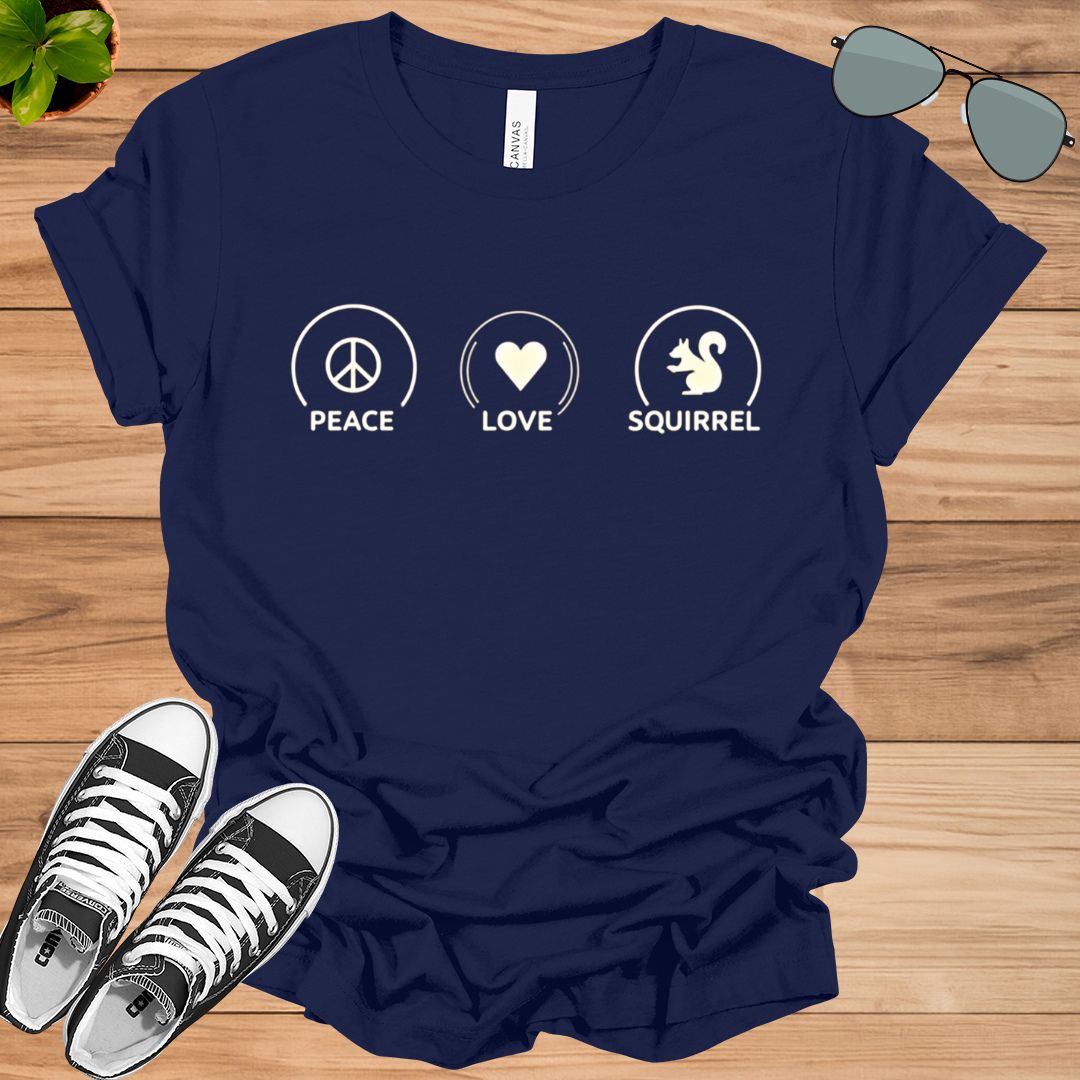 Squirrel Shirt, Peace Love Squirrel Shirtt, T-shirt for Animal Lovers, Cute Squirrel Tee, Gift for Bunny Lover, Unisex t-shirt