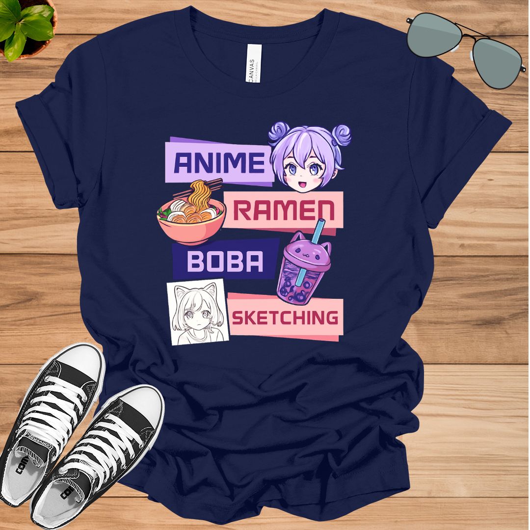 Anime Girl with Ramen &amp; Boba Tea Unisex t-shirt