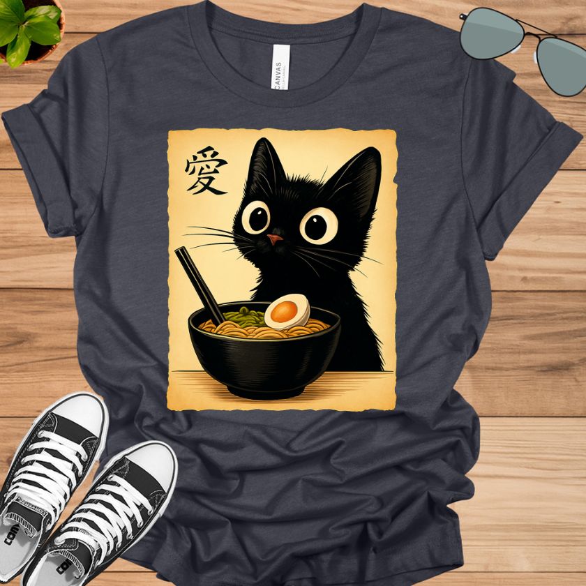 Funny Cat Ramen Graphic Tee | Japanese Kawaii Anime Cat T-Shirt