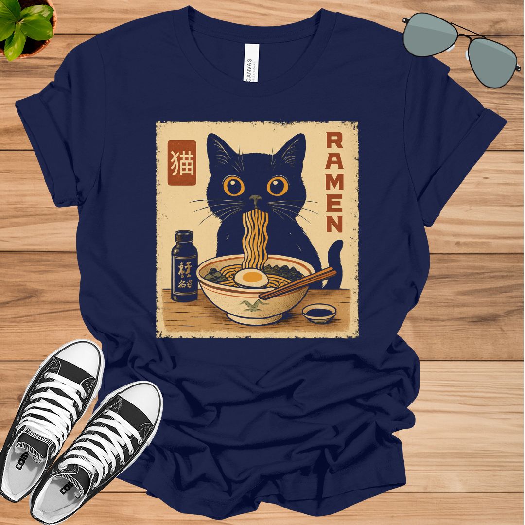 Kawaii Cat Eating Ramen Anime Unisex T-Shirt