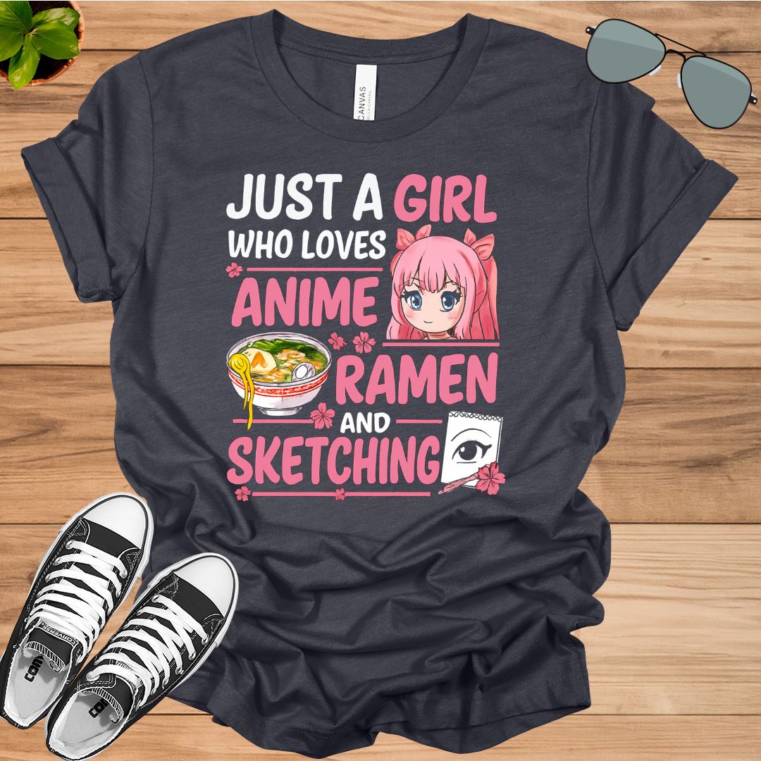 Just a Girl Who Loves Anime, Ramen &amp; Sketching Unisex t-shirt