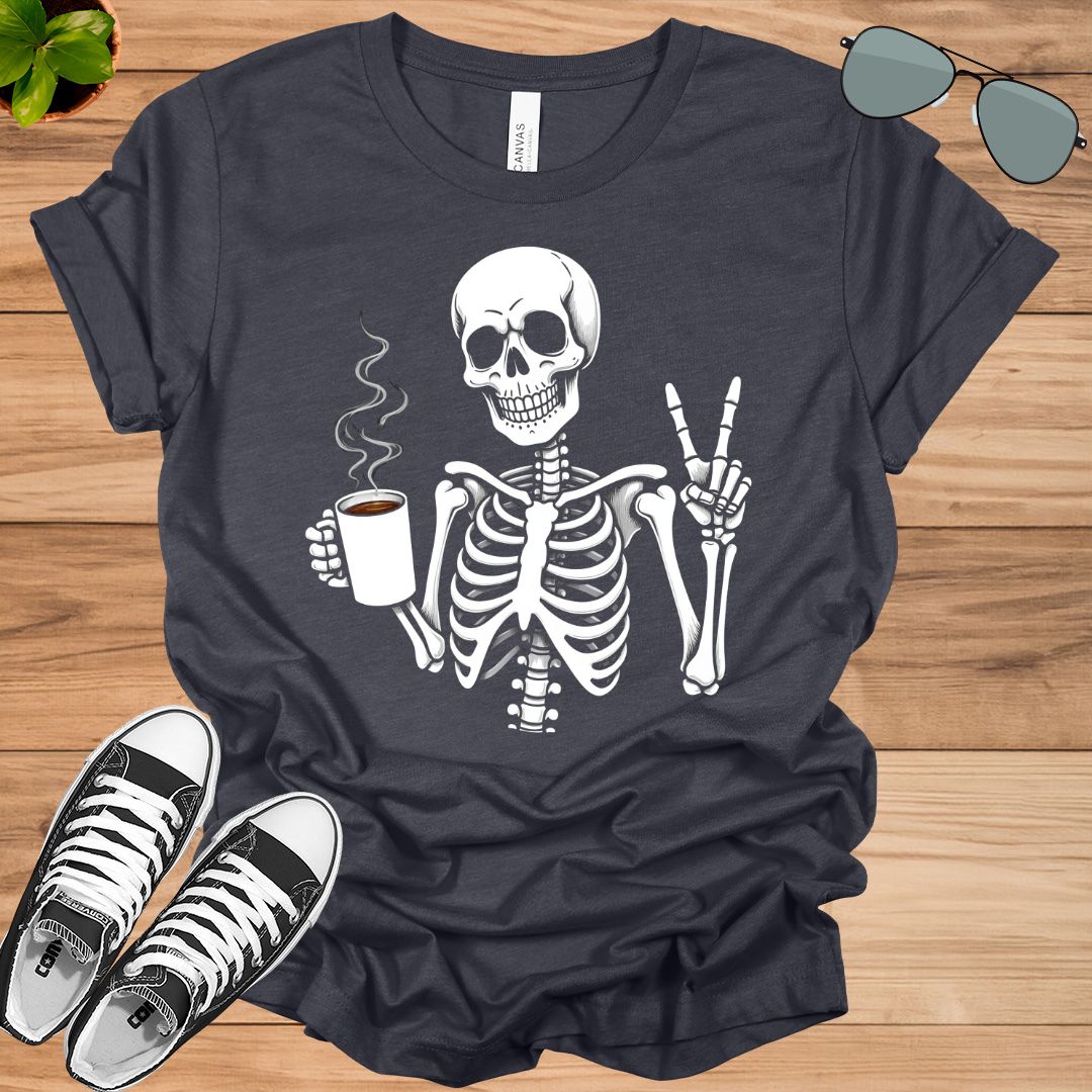 Hot Coffee Skeleton T-shirt, Skeleton Halloween Shirt, Skull Shirt