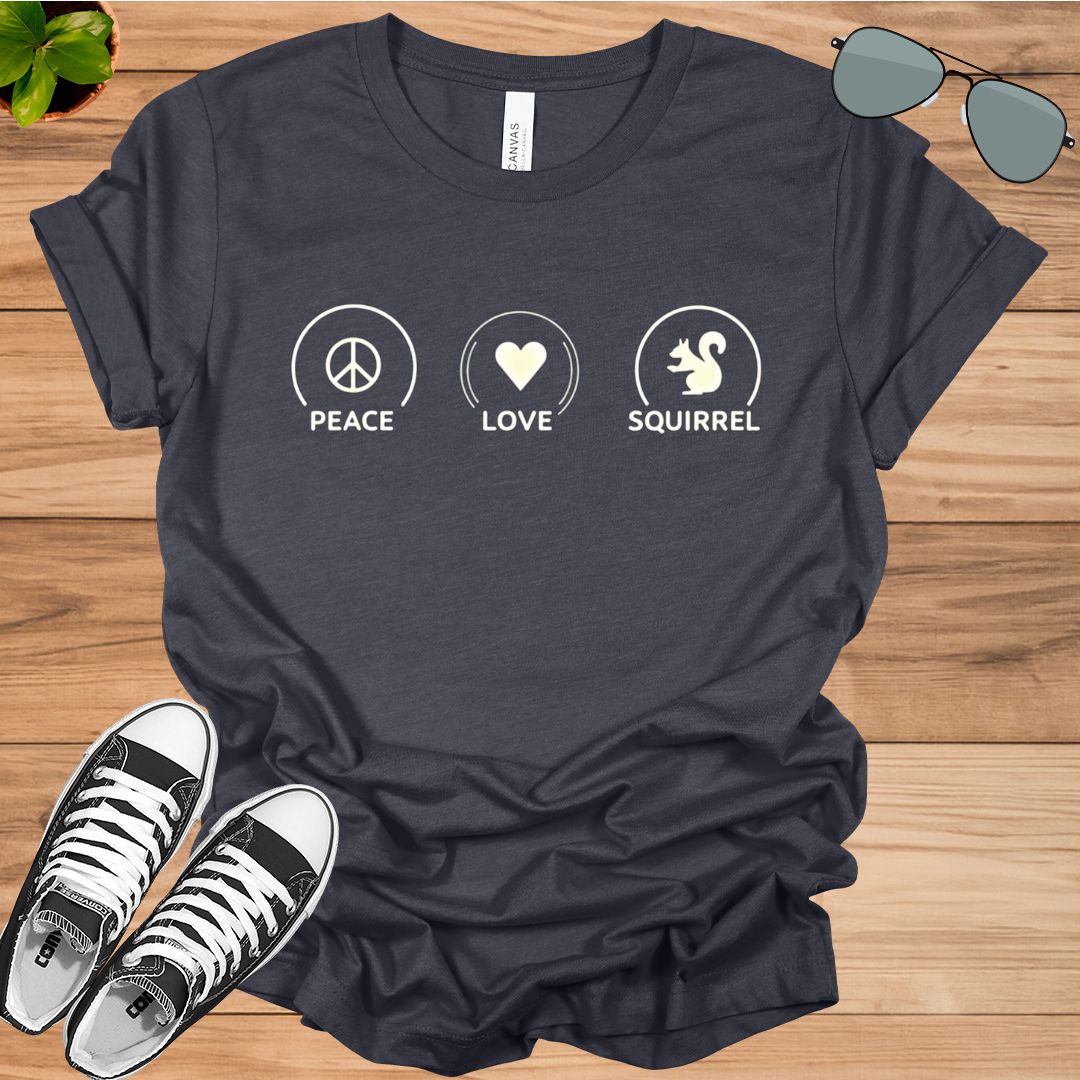 Squirrel Shirt, Peace Love Squirrel Shirtt, T-shirt for Animal Lovers, Cute Squirrel Tee, Gift for Bunny Lover, Unisex t-shirt