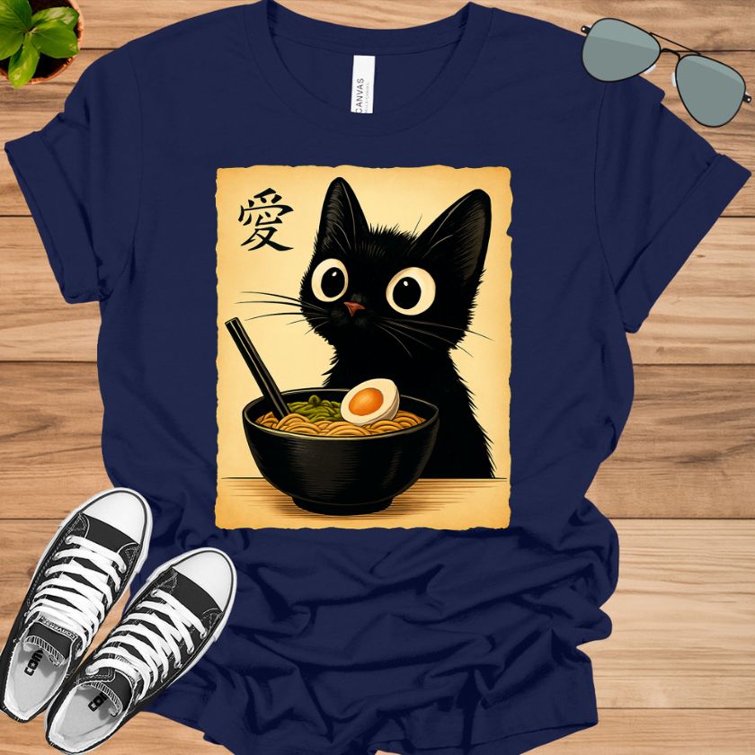 Funny Cat Ramen Graphic Tee | Japanese Kawaii Anime Cat T-Shirt