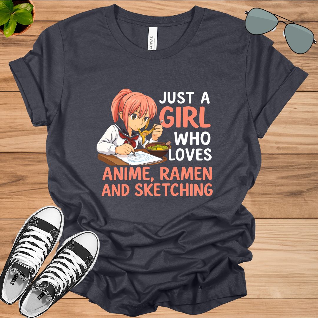 Just a Girl Who Loves Anime, Ramen &amp; Sketching Japan Anime T-Shirt