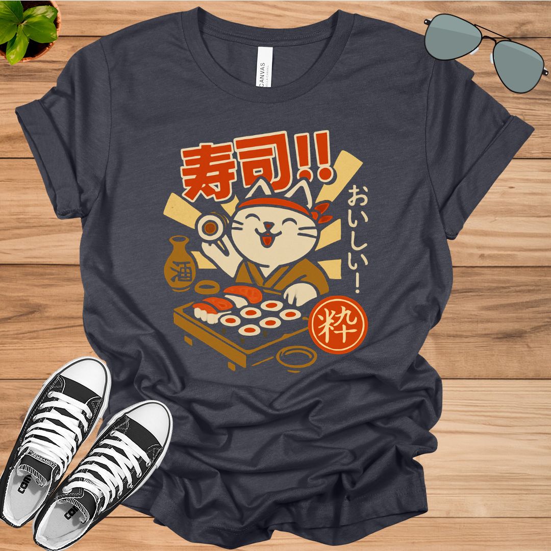 Kawaii Japan Cat T-Shirt – Sushi &amp; Ramen Foodie Neko Anime Tee