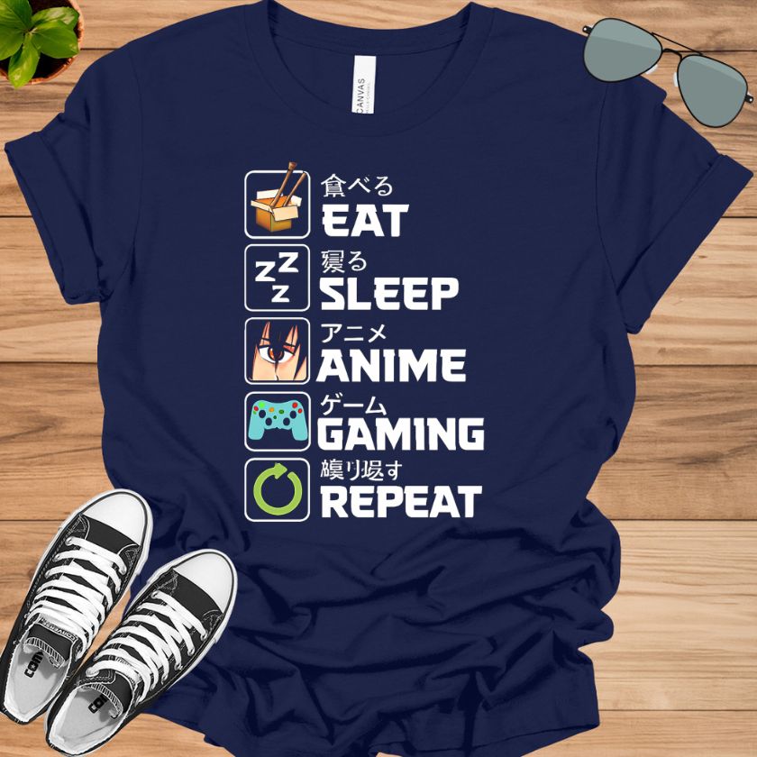 Eat Sleep Anime Gaming Repeat T-Shirt | Kawaii Otaku Manga Tee