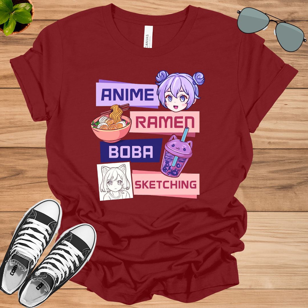 Anime Girl with Ramen &amp; Boba Tea Unisex t-shirt