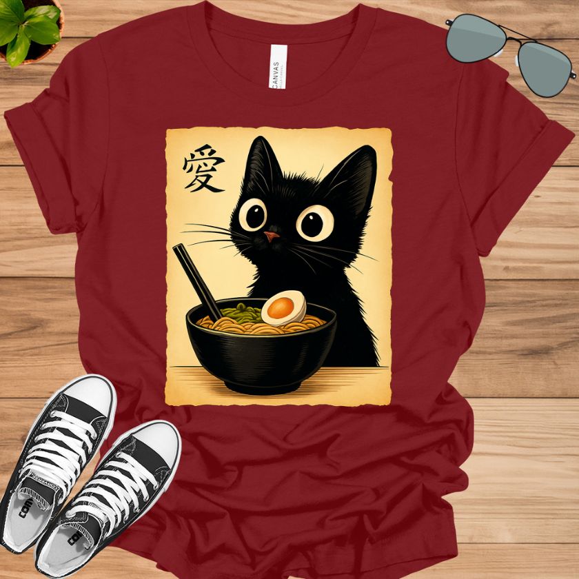 Funny Cat Ramen Graphic Tee | Japanese Kawaii Anime Cat T-Shirt
