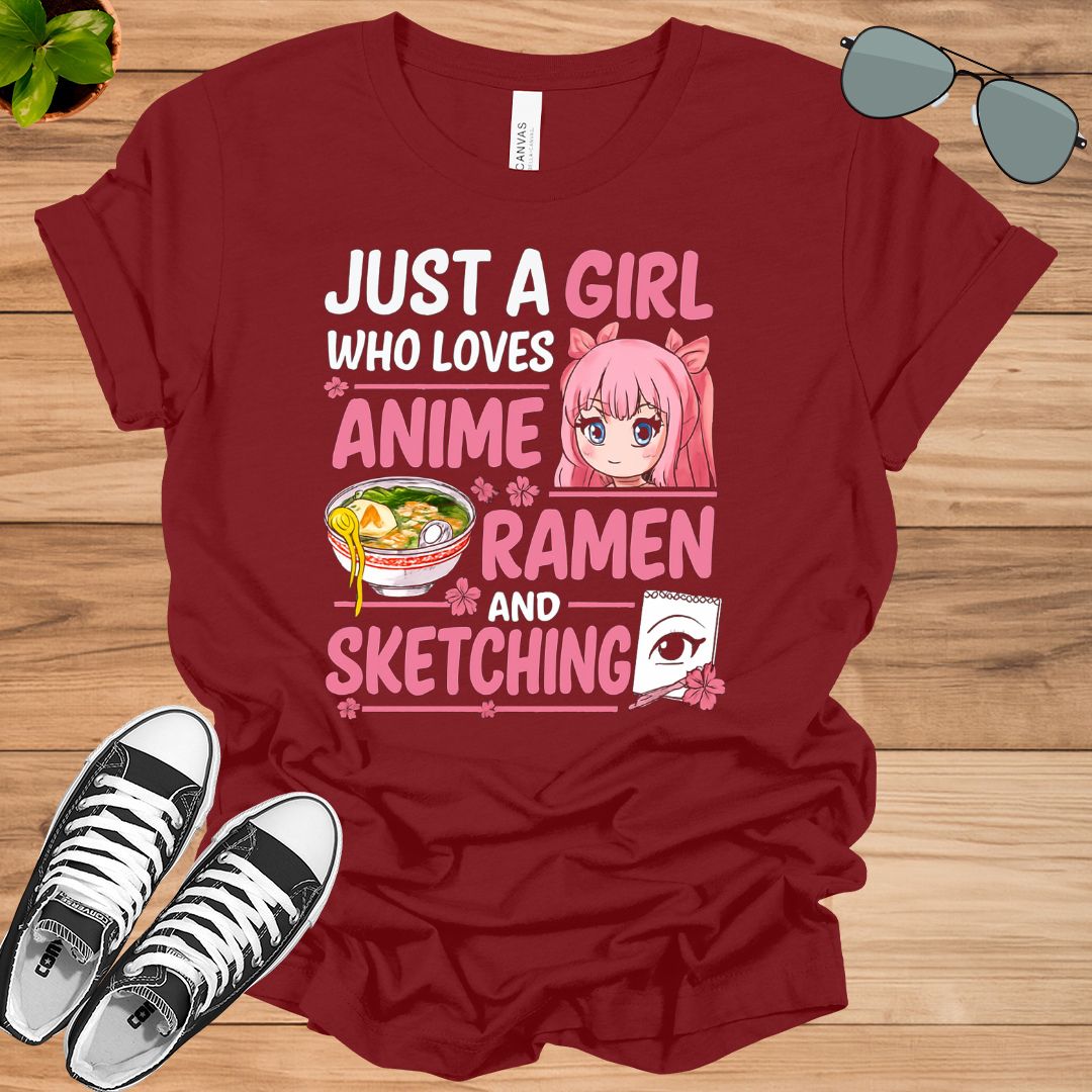 Just a Girl Who Loves Anime, Ramen &amp; Sketching Unisex t-shirt
