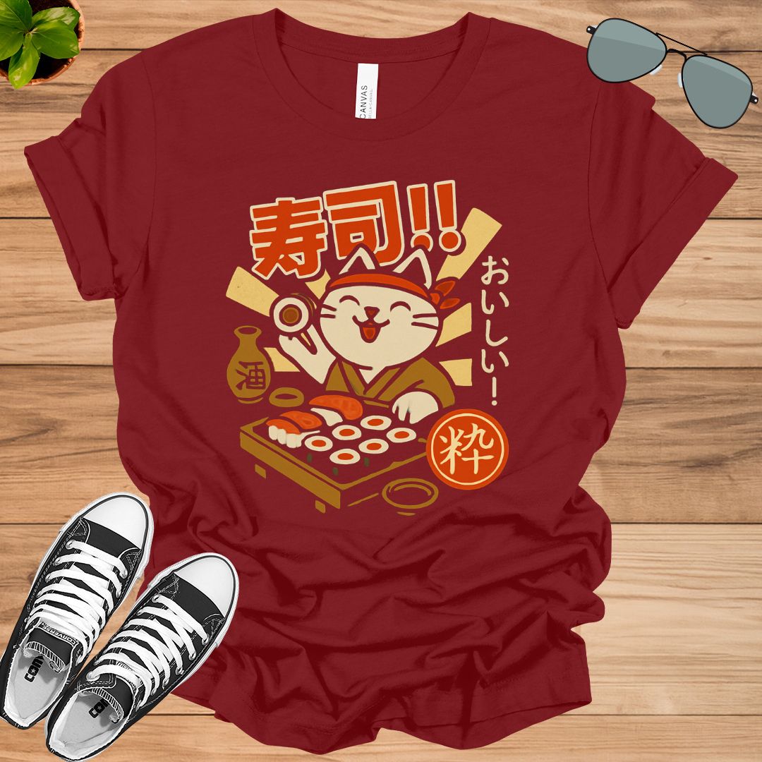 Kawaii Japan Cat T-Shirt – Sushi &amp; Ramen Foodie Neko Anime Tee