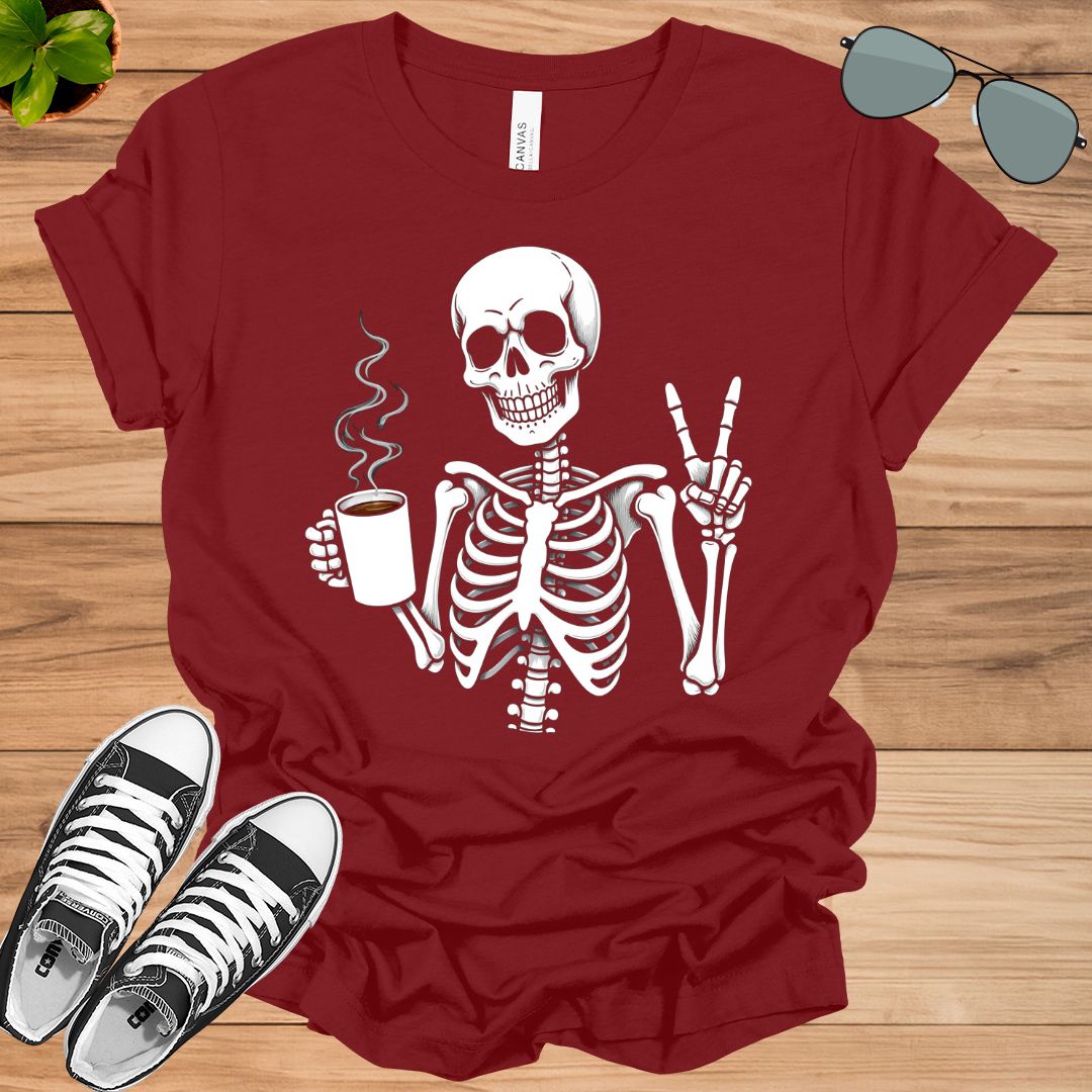 Hot Coffee Skeleton T-shirt, Skeleton Halloween Shirt, Skull Shirt