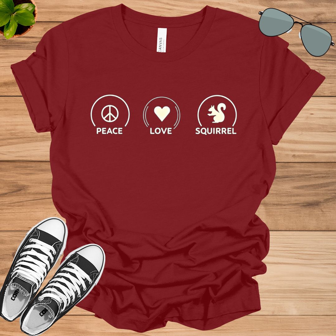Squirrel Shirt, Peace Love Squirrel Shirtt, T-shirt for Animal Lovers, Cute Squirrel Tee, Gift for Bunny Lover, Unisex t-shirt