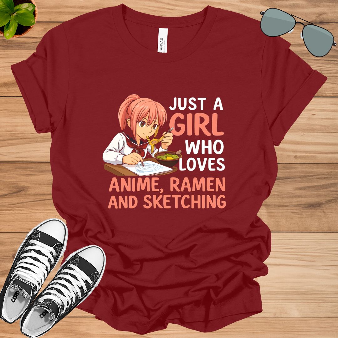 Just a Girl Who Loves Anime, Ramen &amp; Sketching Japan Anime T-Shirt