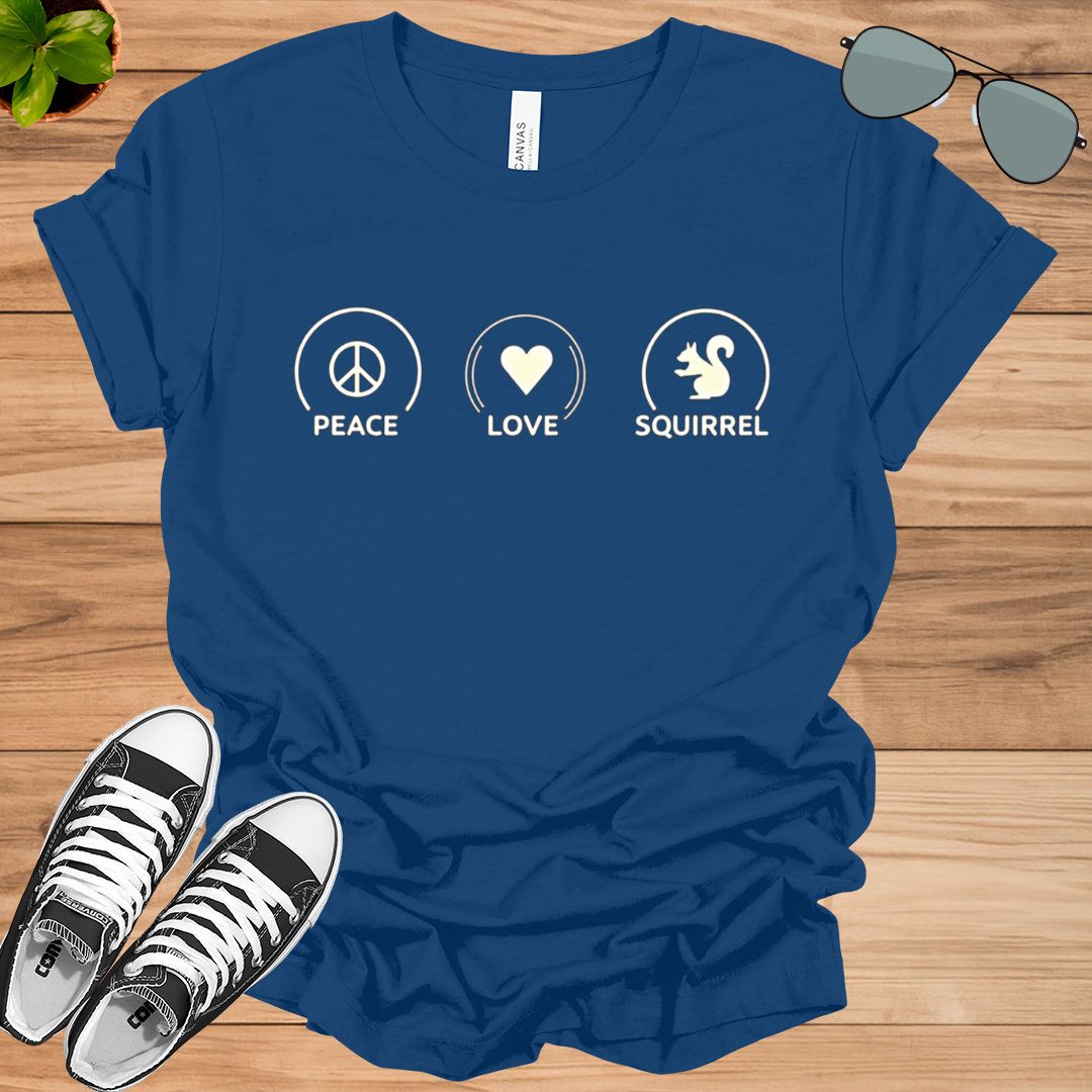 Squirrel Shirt, Peace Love Squirrel Shirtt, T-shirt for Animal Lovers, Cute Squirrel Tee, Gift for Bunny Lover, Unisex t-shirt