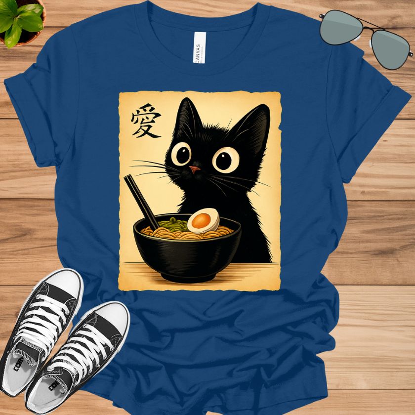 Funny Cat Ramen Graphic Tee | Japanese Kawaii Anime Cat T-Shirt