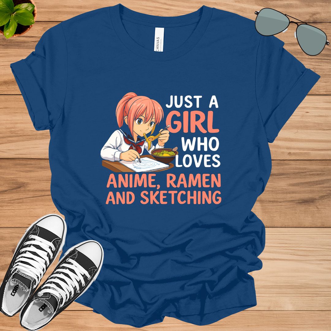 Just a Girl Who Loves Anime, Ramen &amp; Sketching Japan Anime T-Shirt