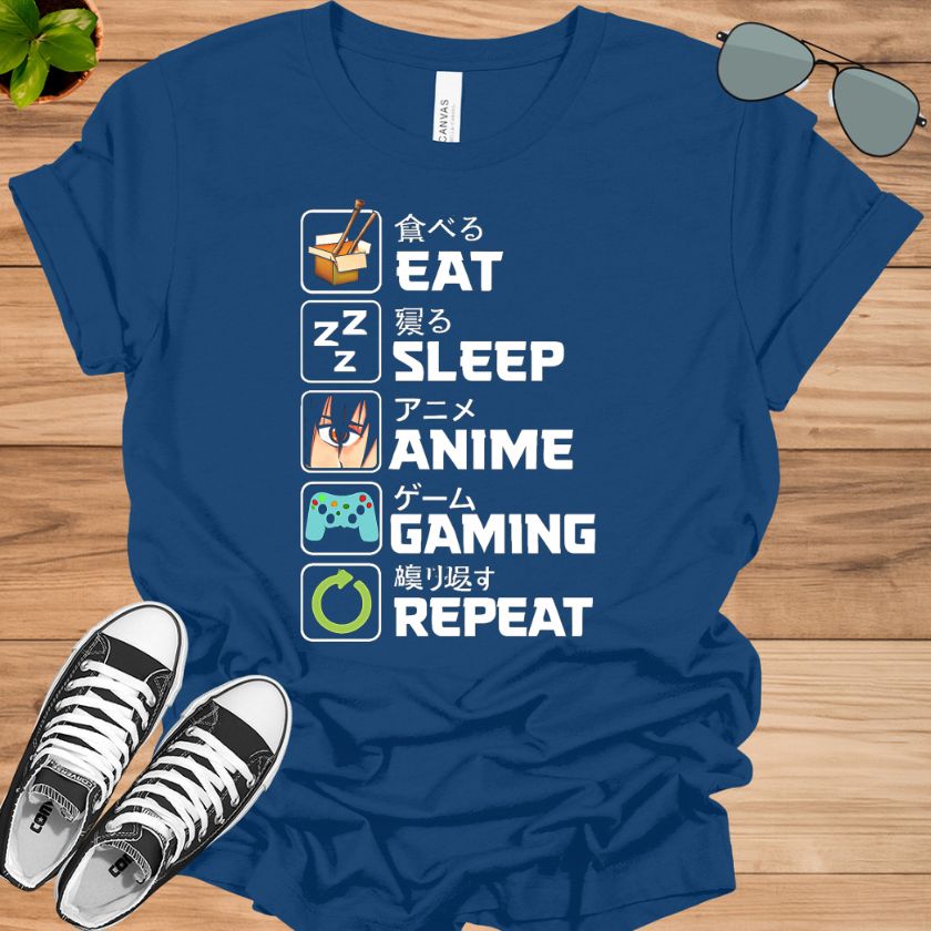 Eat Sleep Anime Gaming Repeat T-Shirt | Kawaii Otaku Manga Tee