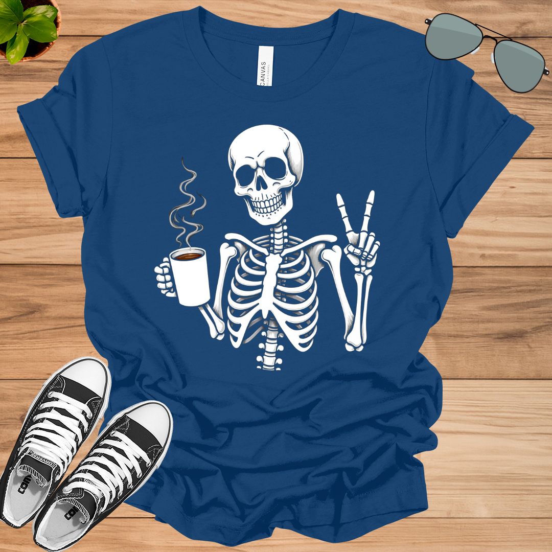 Hot Coffee Skeleton T-shirt, Skeleton Halloween Shirt, Skull Shirt