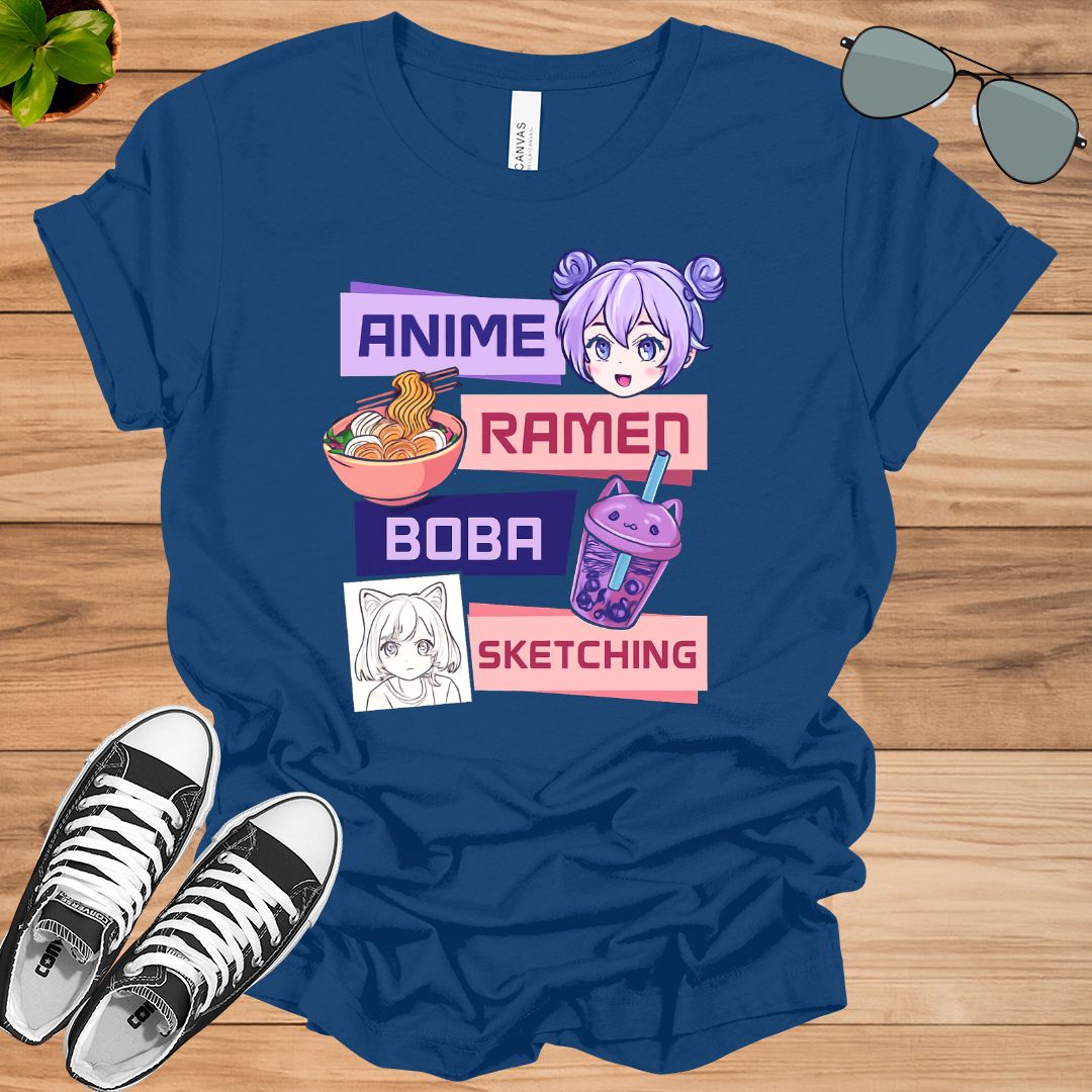 Anime Girl with Ramen &amp; Boba Tea Unisex t-shirt