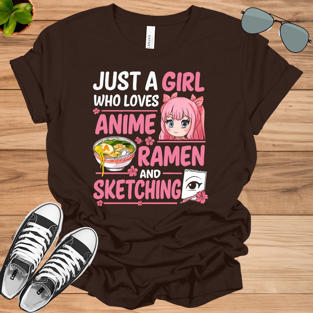 Just a Girl Who Loves Anime, Ramen &amp; Sketching Unisex t-shirt