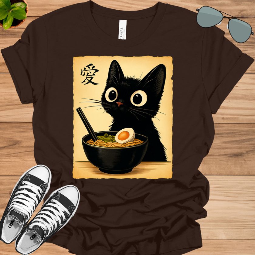 Funny Cat Ramen Graphic Tee | Japanese Kawaii Anime Cat T-Shirt