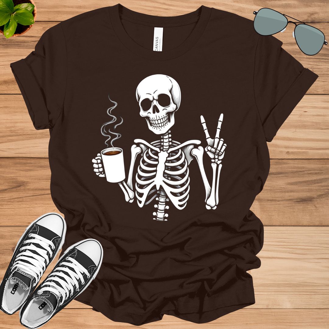 Hot Coffee Skeleton T-shirt, Skeleton Halloween Shirt, Skull Shirt