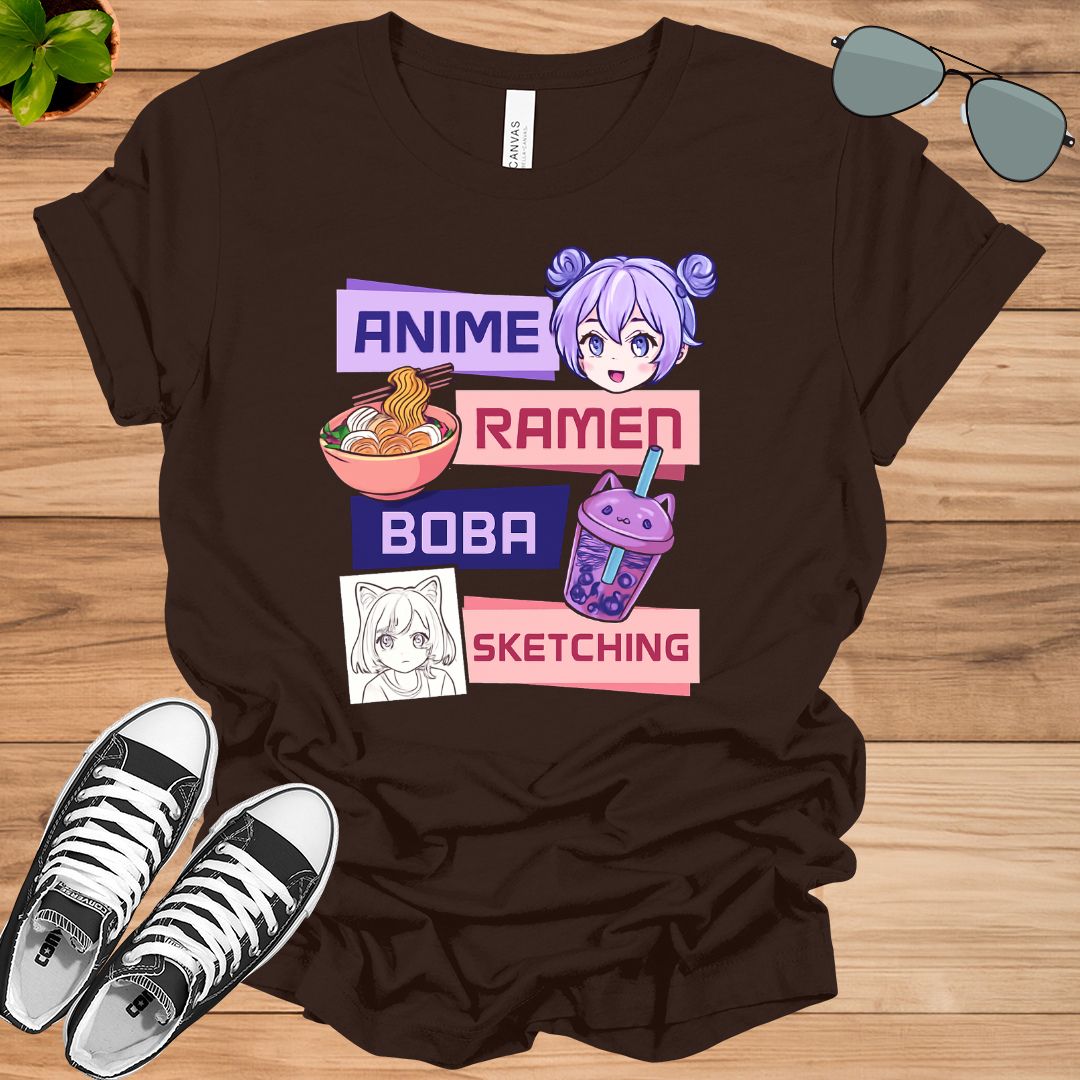 Anime Girl with Ramen &amp; Boba Tea Unisex t-shirt