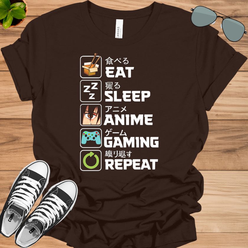 Eat Sleep Anime Gaming Repeat T-Shirt | Kawaii Otaku Manga Tee