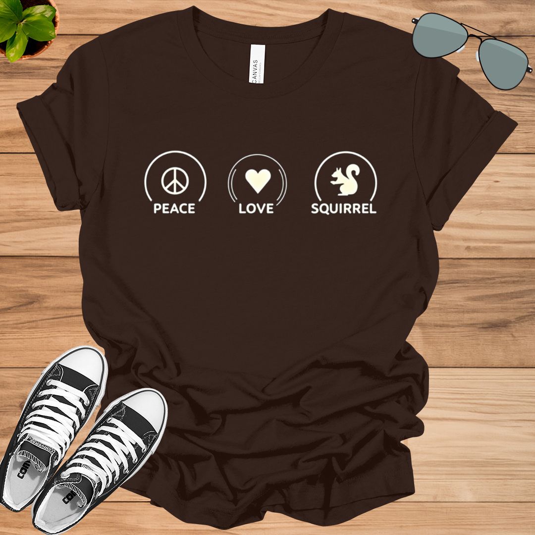 Squirrel Shirt, Peace Love Squirrel Shirtt, T-shirt for Animal Lovers, Cute Squirrel Tee, Gift for Bunny Lover, Unisex t-shirt