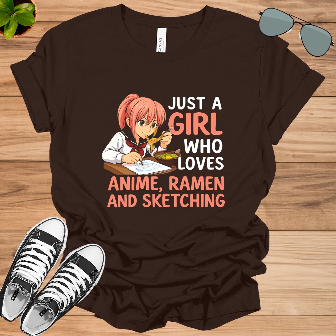 Just a Girl Who Loves Anime, Ramen &amp; Sketching Japan Anime T-Shirt