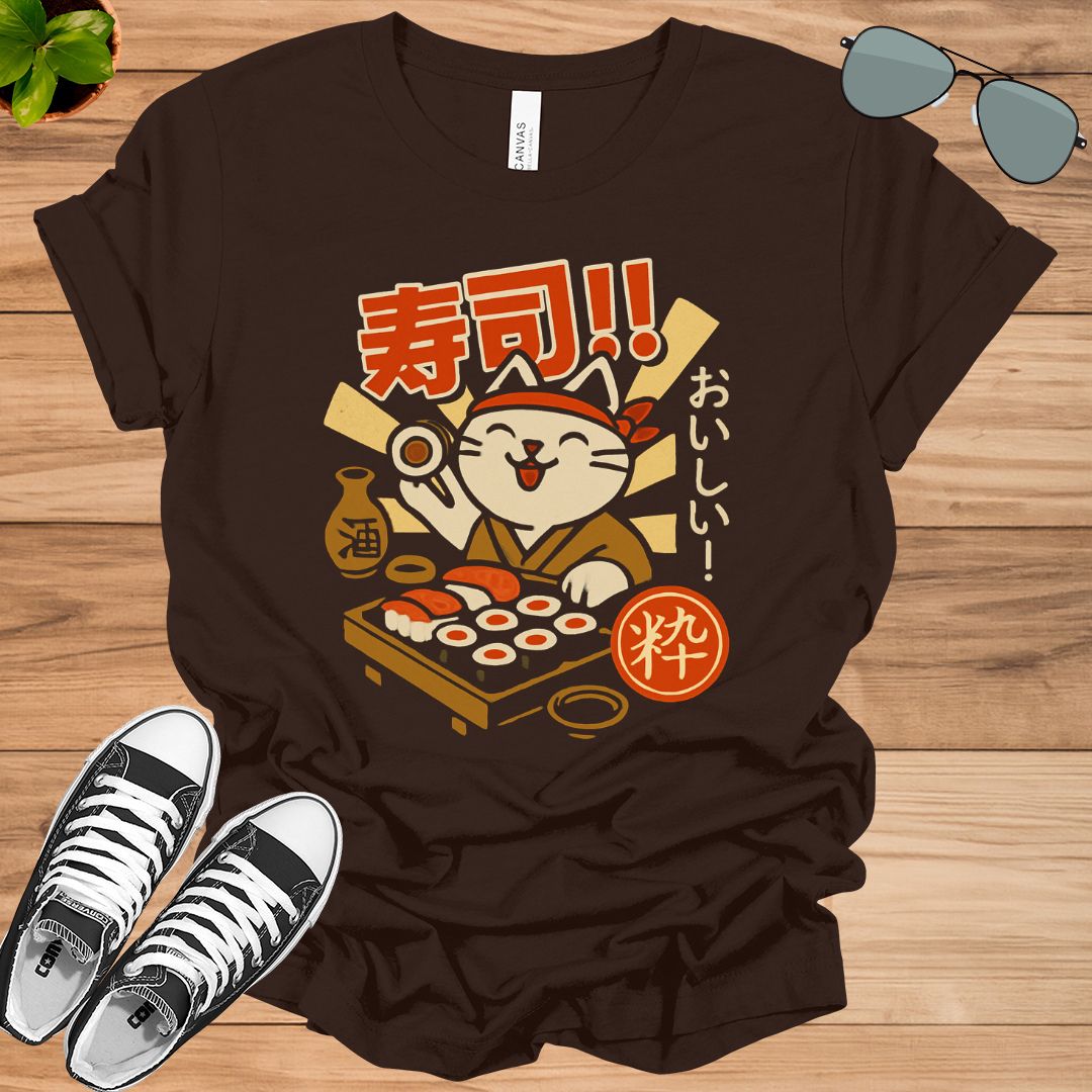 Kawaii Japan Cat T-Shirt – Sushi &amp; Ramen Foodie Neko Anime Tee